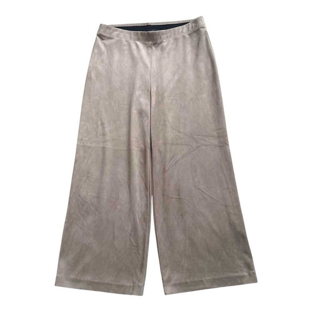 Karen Kane Pants Womens M Taupe Faux Suede Wide Leg Cropped Pull On Stretch